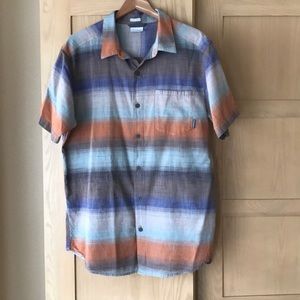 Columbia Blue & Orange Short Sleeve Cotton Shirt L
